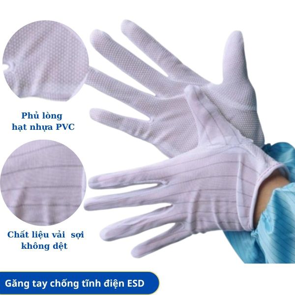 Găng tay vải không dệt chống tĩnh điện lòng phủ PVC