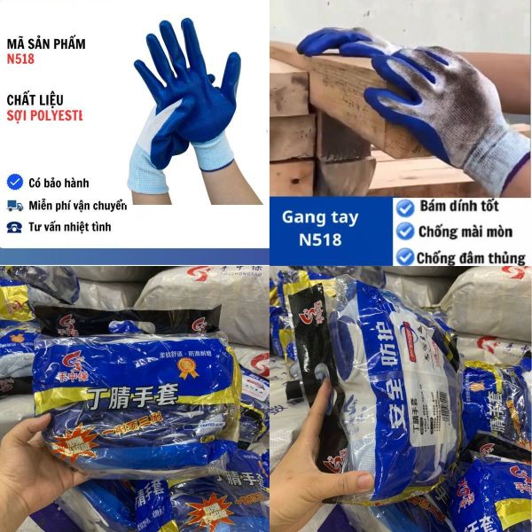 Găng tay đa năng phủ sơn xanh N518 giá rẻ tại Quảng Ninh