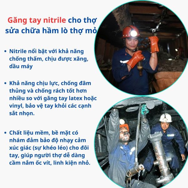 Găng tay nitrile cho thợ sửa chữa hầm mỏ Quảng Ninh