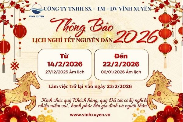 Thông báo lịch nghỉ tết Nguyên Đán 2026 công ty Vĩnh Xuyên Hải Phòng