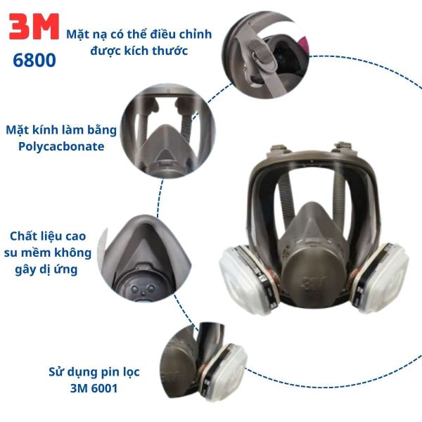 Mặt nạ phòng độc cả mặt 3M 6800 hiệu quả cao