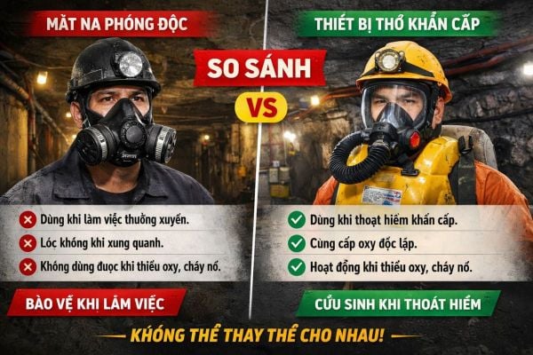 So sánh mặt nạ phòng độc và thiết bị thở khẩn cấp