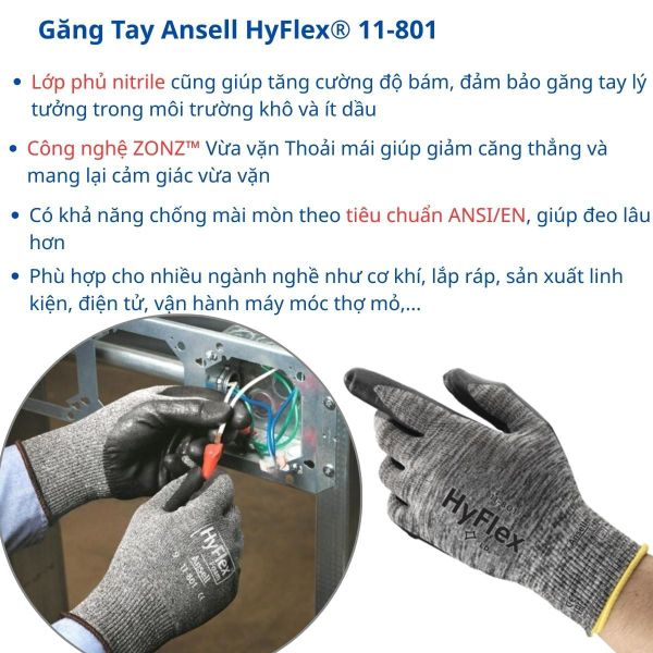 Găng tay chống dầu Ansell HyFlex 11-801 cho thợ sửa chữa mỏ