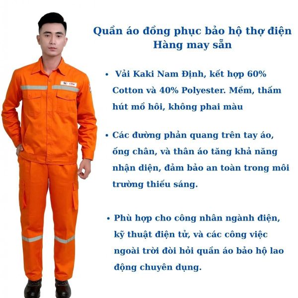 Quần áo bảo hộ thợ điện may sẵn loại 1 đẹp tại Quảng Ninh