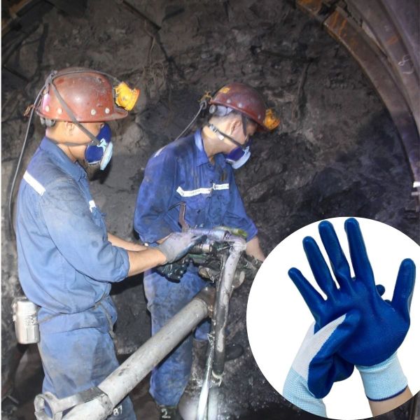Găng tay phủ sơn xanh N518 mềm bám dính tốt an toàn cho thợ mỏ
