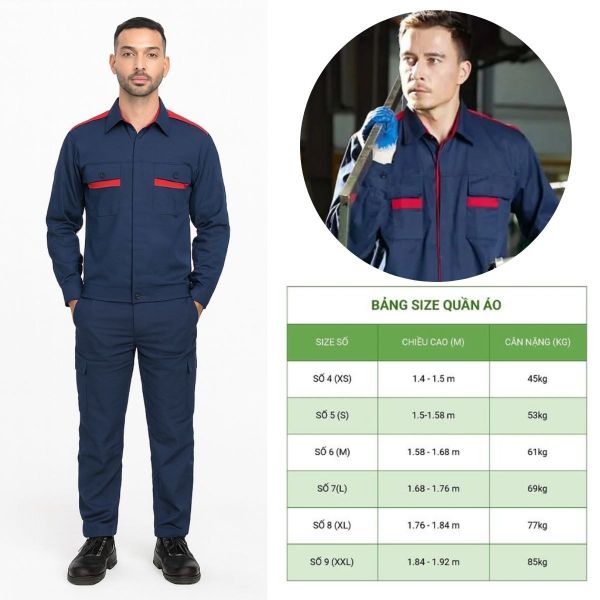 Bảng size đồng phục bảo hộ công nhân Quảng Ninh