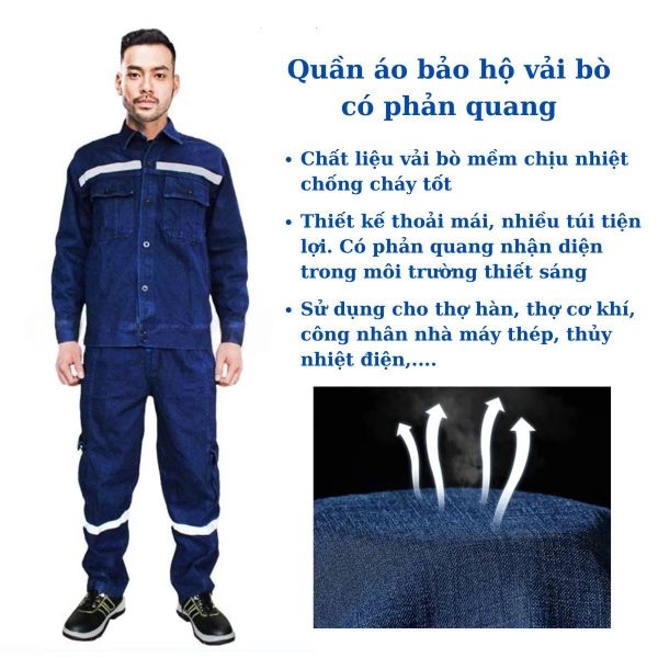 Quần áo vải bò thợ hàn có phản quang