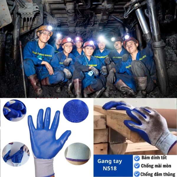 Găng tay đa năng phủ sơn xanh an toàn cho thợ khai thác mỏ