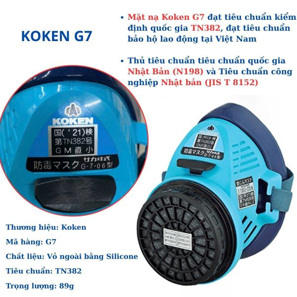 Tiêu chuẩn mặt nạ phòng độc Koken G7 Nhật Bản