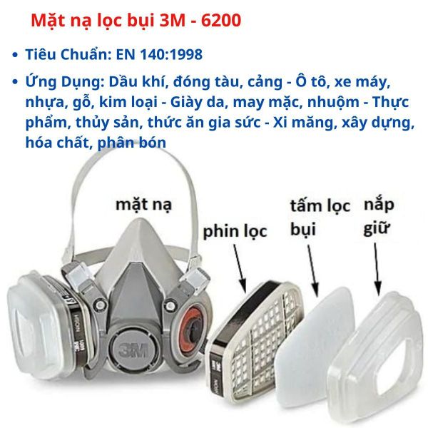 Mặt nạ phồng độc 3M 6200 Sử dụng phin lọc than hoạt tính