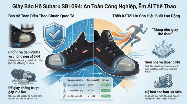 Cấu tạo Giày bảo hộ Subaru mũi nhựa qua cửa từ không kêu