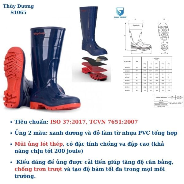 Ủng bảo hộ mũi thép Thùy Dương chống đinh cho thợ mỏ