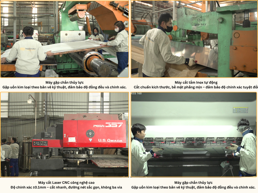 Hình ảnh dây chuyền máy móc sản xuất inox tại xưởng inox Bếp Toàn Cầu