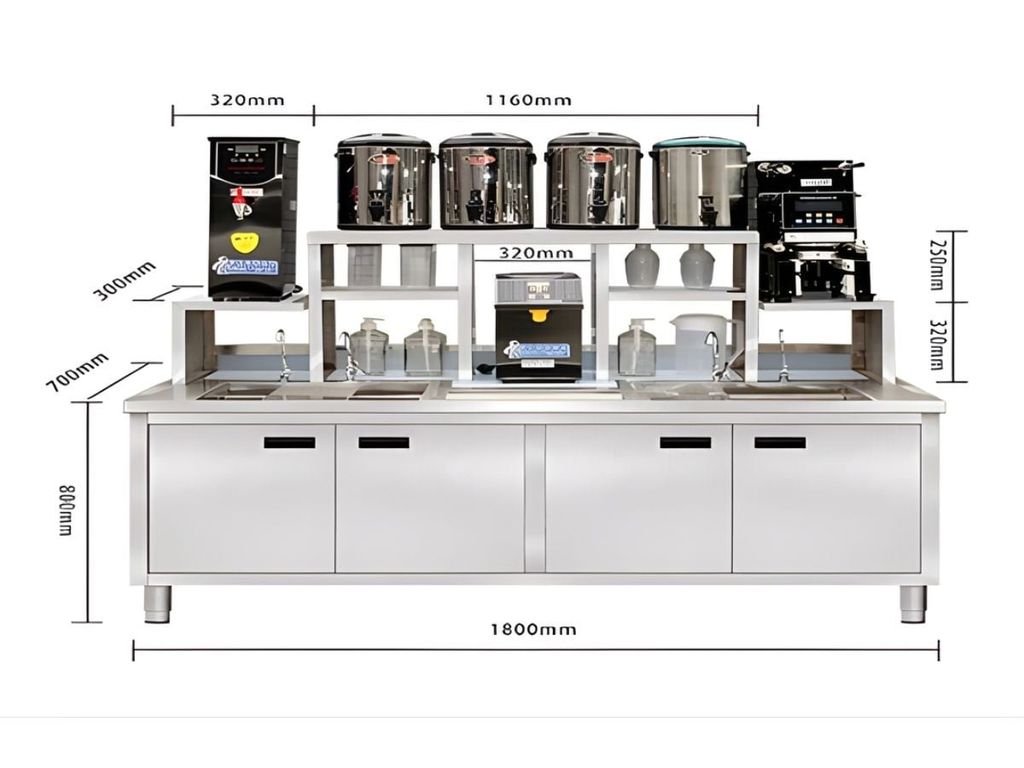 thiết bị trong quầy pha chế trà sữa inox