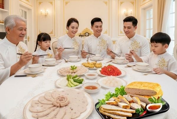 Mâm cơm gia đình đoàn viên với Giò Chả Cửu Long