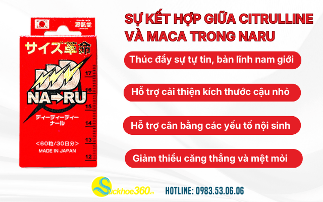 Sự kết hợp giữa Citrulline và Maca trong Naru Nhật Bản
