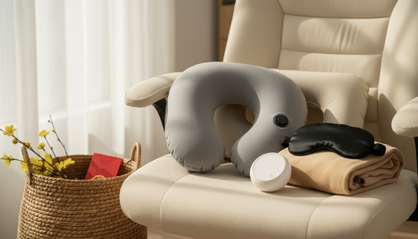Gối hơi, chăn mini, bịt mắt ngủ và máy massage phù hợp tặng quà cho nhân viên dịp Tết