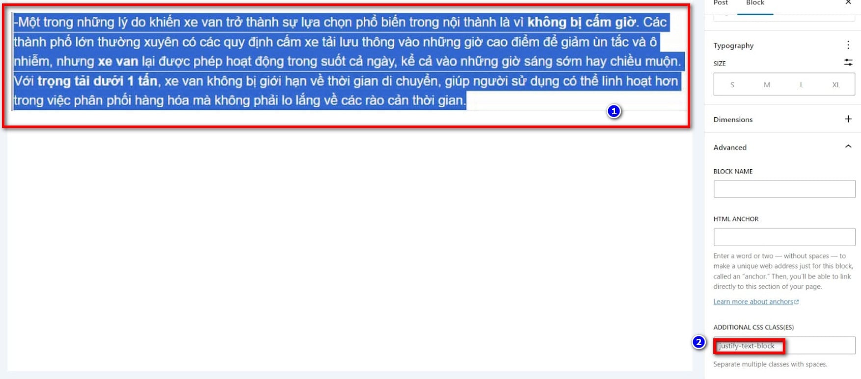 Căn chỉnh lề trong Wordpress bằng code