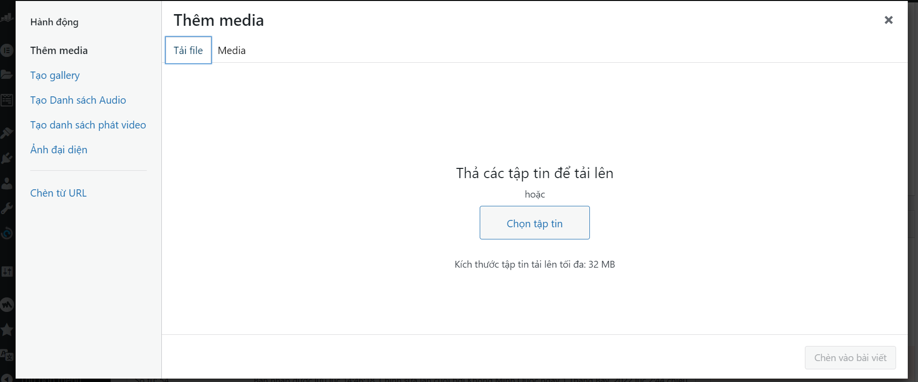 Tải hình ảnh lên website wp