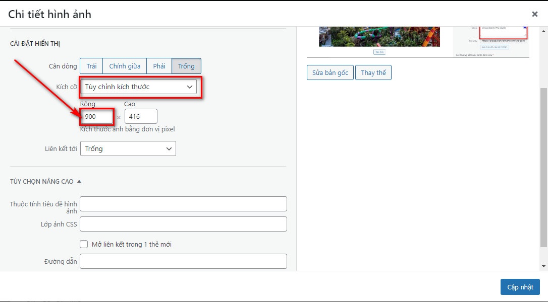 Tùy chỉnh kích thước hình ảnh ngay trên Wordpress