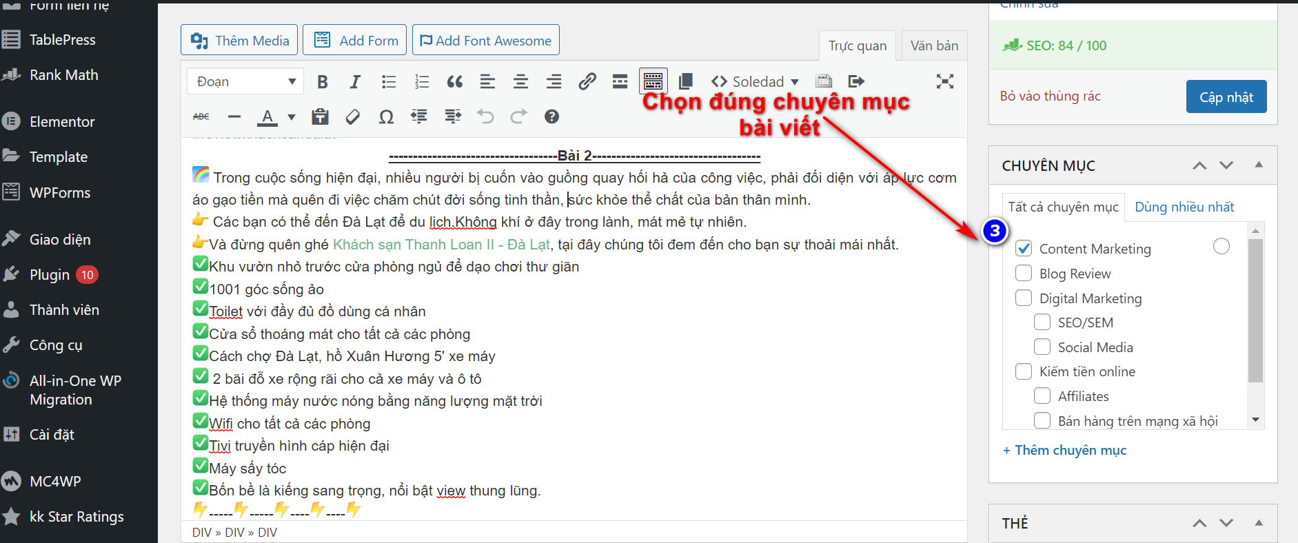 Chọn đúng chuyên mục bài viết