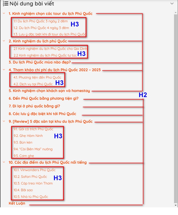 Lập dàn ý và bố trí của thẻ Heading hợp lý