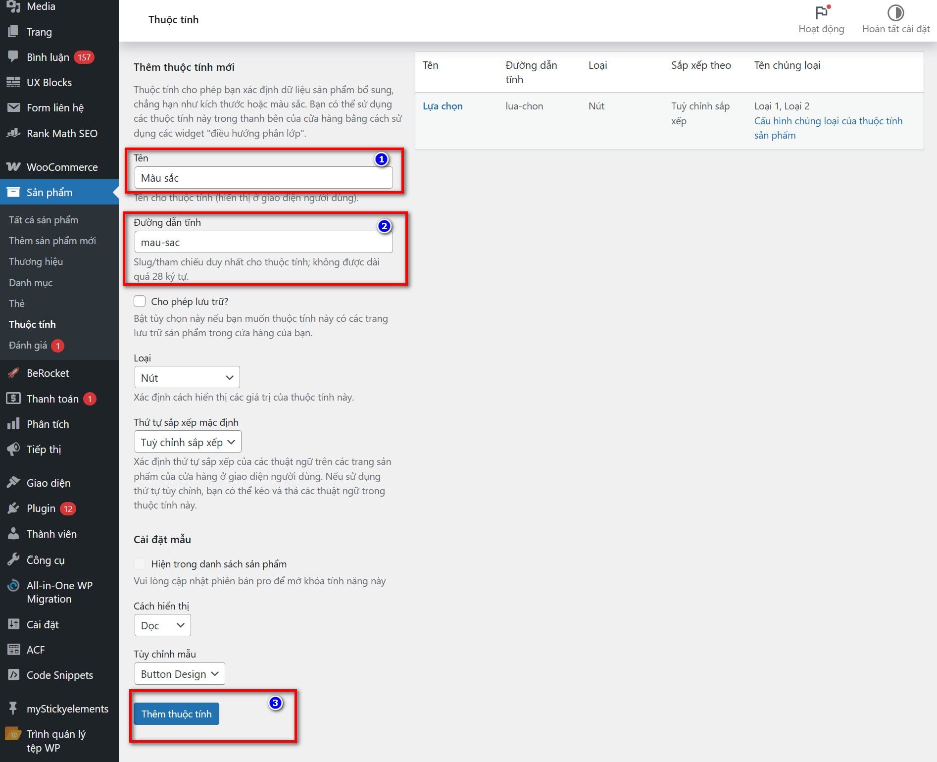 Thêm thuộc tính cho sản phẩm có biến thể trong Wordpress