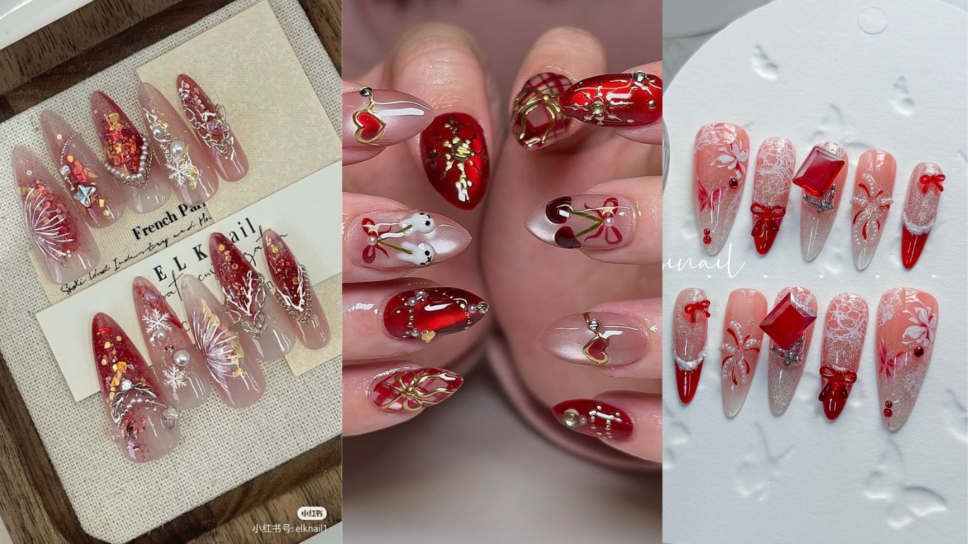 nail tết đỏ