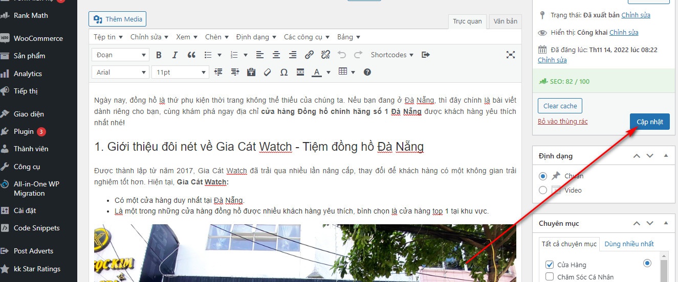 Cập nhật nội dung chỉnh sửa bài viết trên Website Wordpress