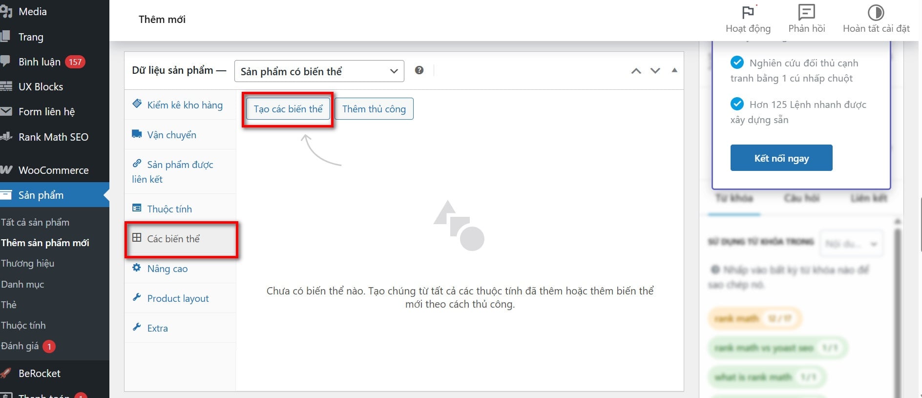 Cấu hình các biến thể cho sản phẩm