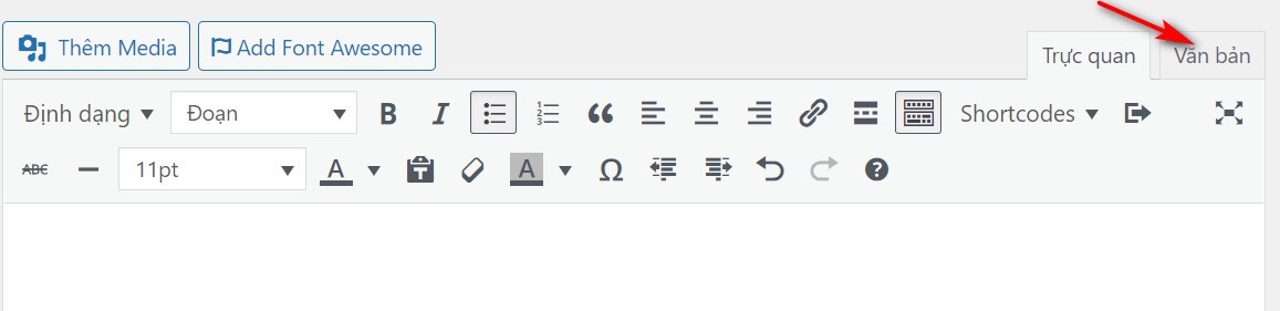 Vào Tab văn bản HTML của bài viết Wordpress