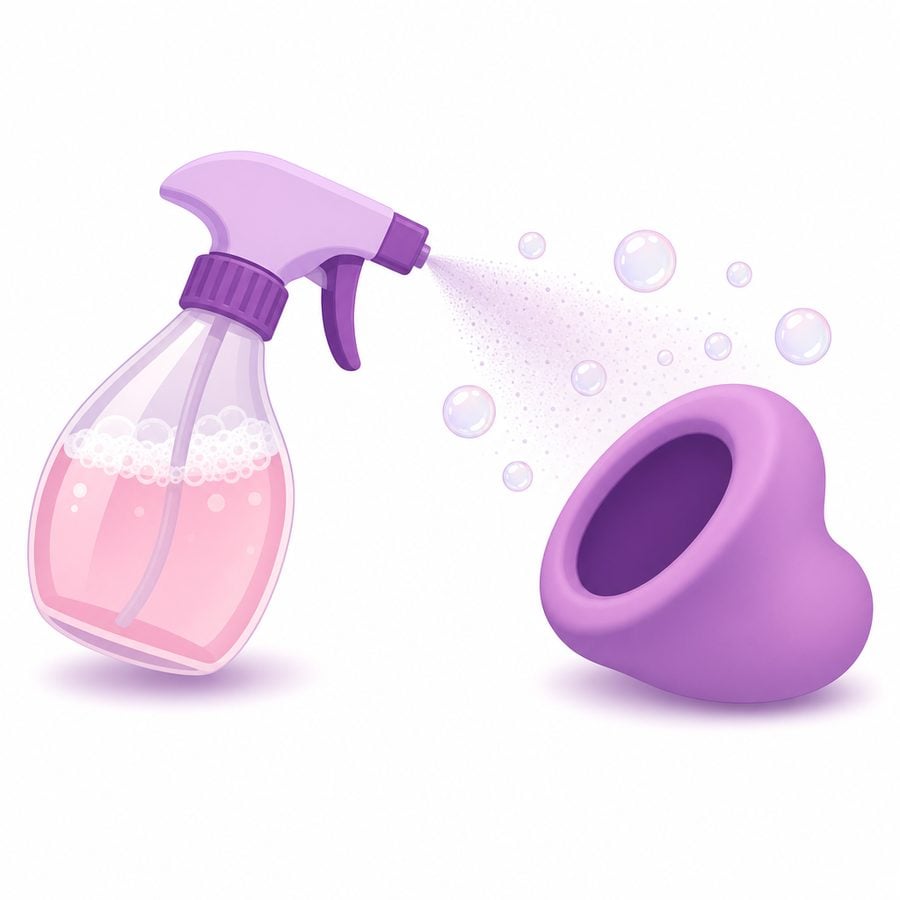 Bước 1 vệ sinh búp bê: dùng bình xịt bơm nước ấm pha xà phòng dịu nhẹ vào khoang trong