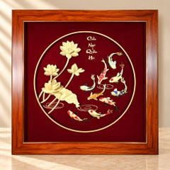 Ý nghĩa tranh Cửu Ngư Quần Hội dát vàng: lời chúc dư dả và sum vầy