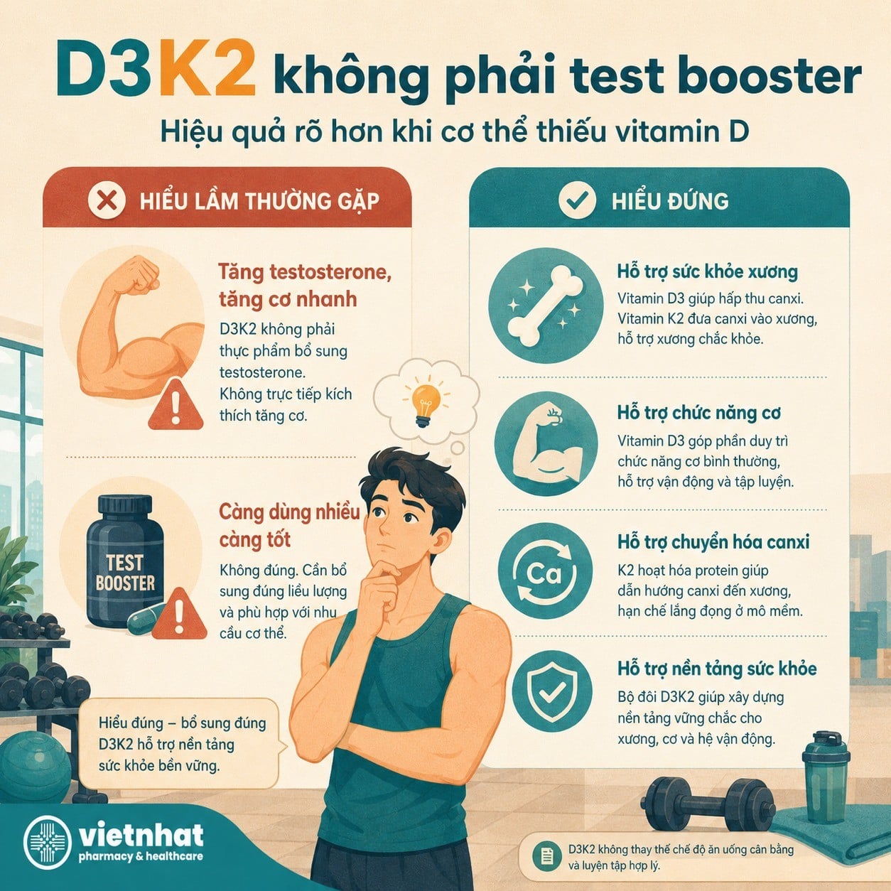 nhathuocvietnhat.vn-D3K2 không phải test booster hay chất tăng cơ nhanh cho người tập gym