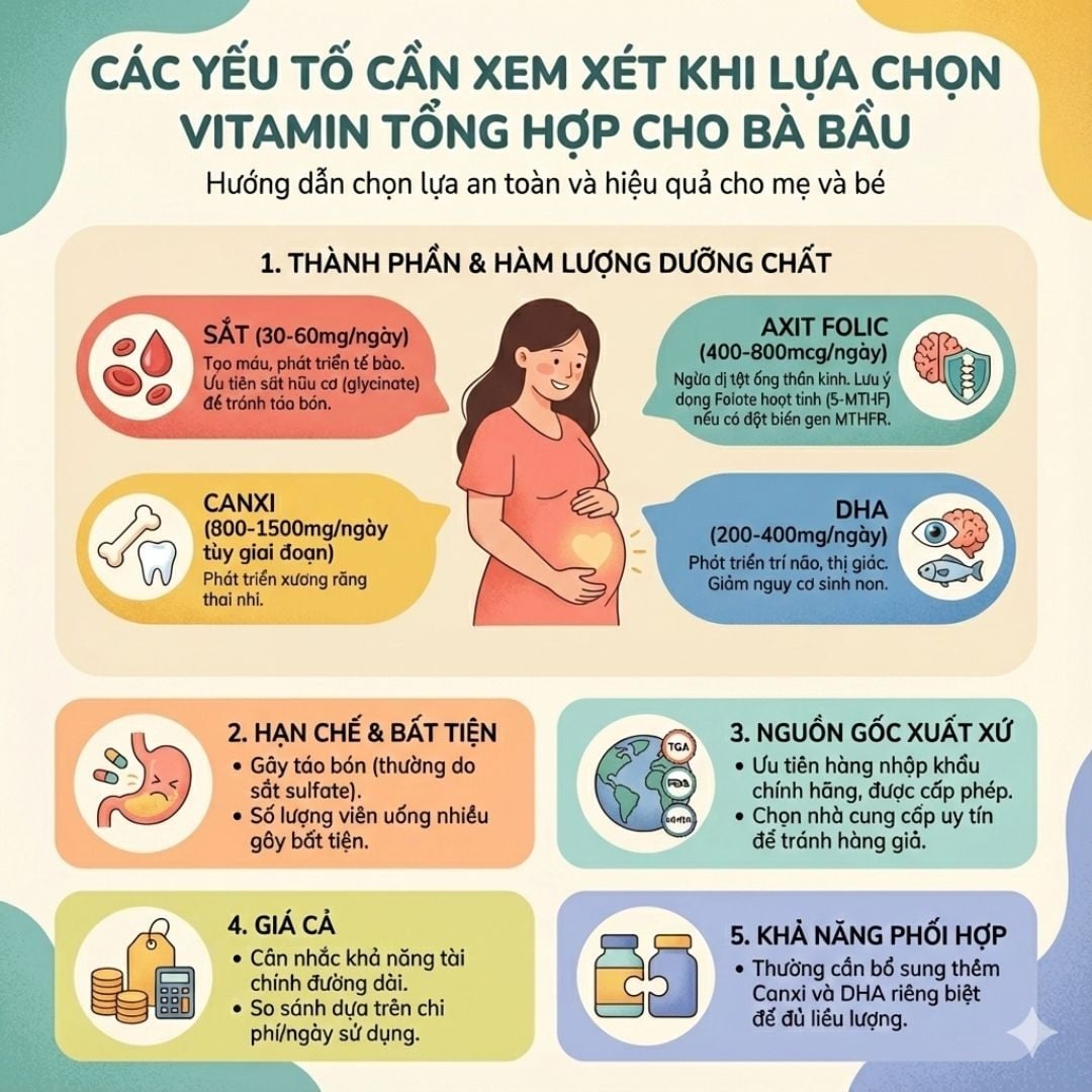 nhathuocvietnhat.vn - Các yếu tố cần xem xét khi lựa chọn vitamin tổng hợp cho bà bầu