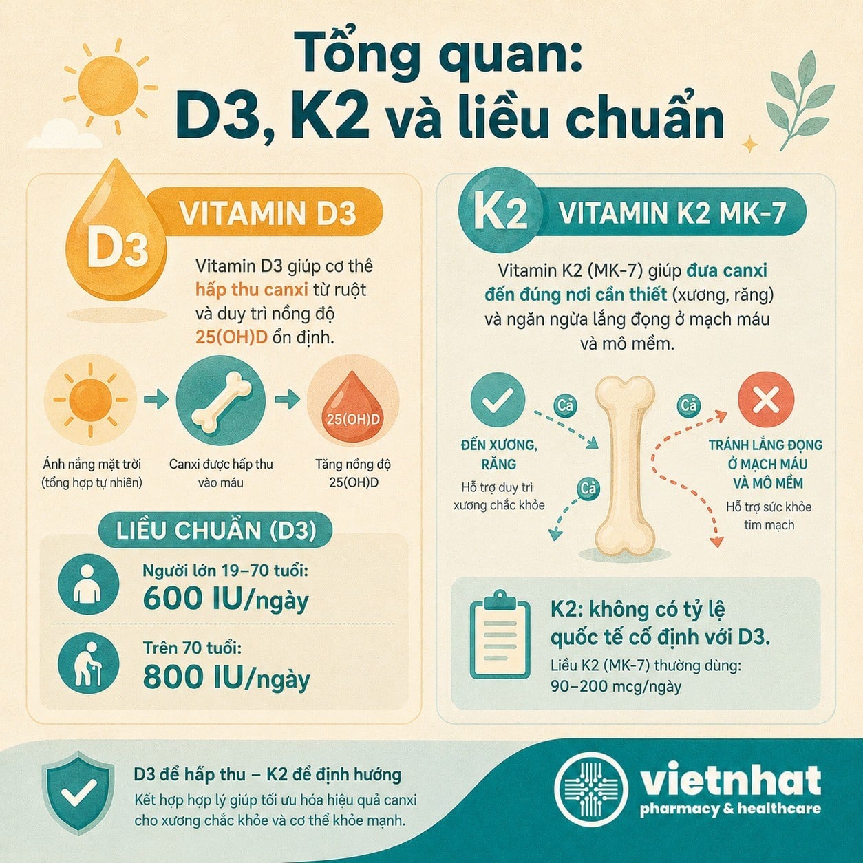 nhathuocvietnhat.vn- Vitamin D3K2 và liều chuẩn cho người lớn giúp hỗ trợ hấp thu canxi và xương chắc khỏe
