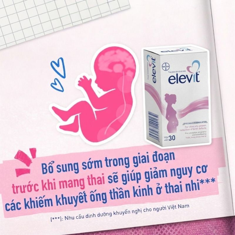 nhathuocvietnhat.vn-Bổ sung Elevit từ 1-3 tháng trước khi mang thai giúp tăng khả năng thụ thai, ngăn ngừa dị tật bẩm sin