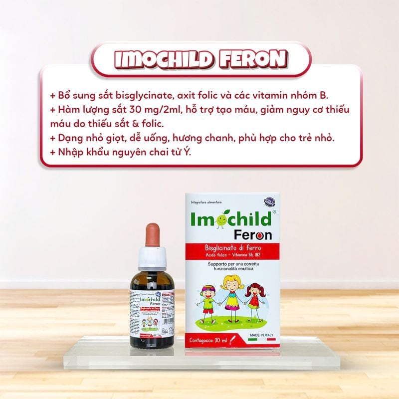 nhathuocvietnhat.vn- Imochild Feron bổ sung sắt hữu cơ bisglycinate, hỗ trợ quá trình tạo máu và giảm nguy cơ thiếu máu do thiếu sắt ở trẻ sơ sinh, trẻ nhỏ