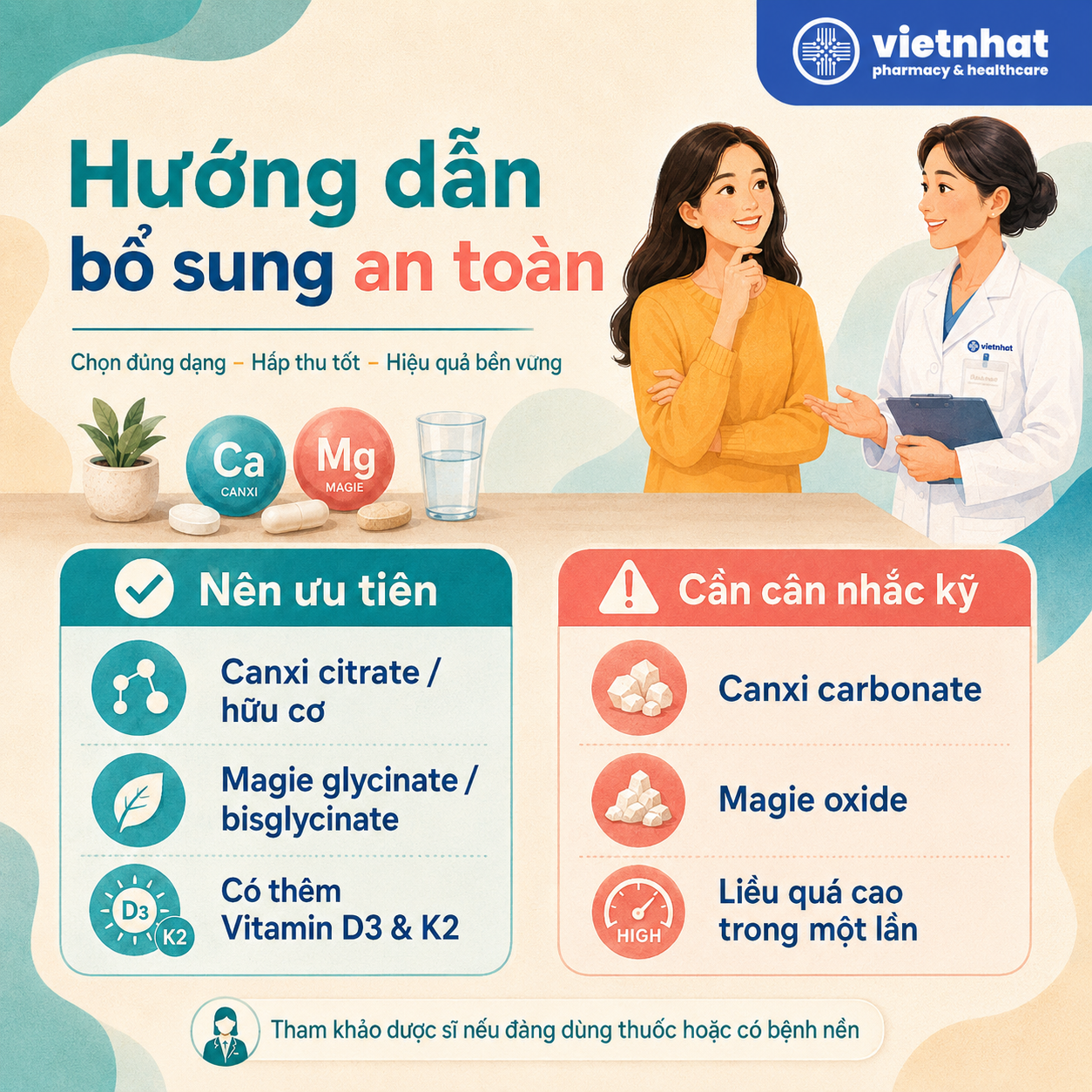nhathuocvietnhat.vn-Hướng dẫn lựa chọn canxi magie để bổ sung phù hợp