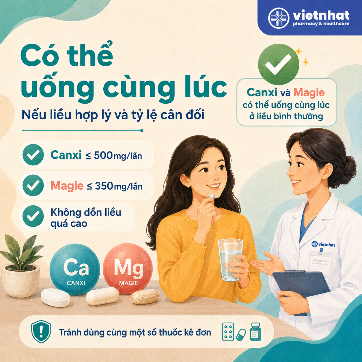 nhathuocvietnhat.vn-Uống canxi và magie cùng lúc được không?