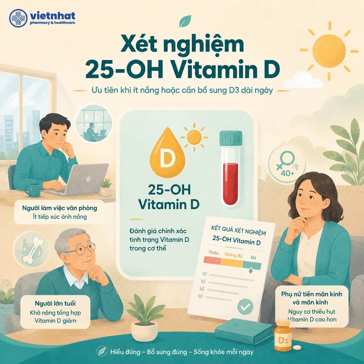 nhathuocvietnhat.vn-Xét nghiệm 25-OH Vitamin D phù hợp với người ít nắng và người lớn tuổi