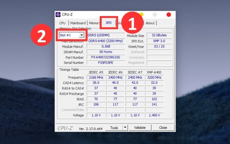 Cách kiểm tra thông tin từng khen cắm trong phần mềm CPU-Z