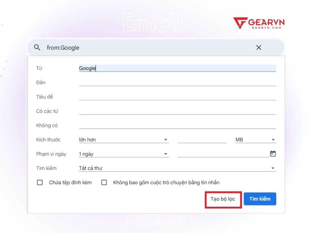 Tạo bộ lọc tìm kiếm email nhanh chóng - GEARVN