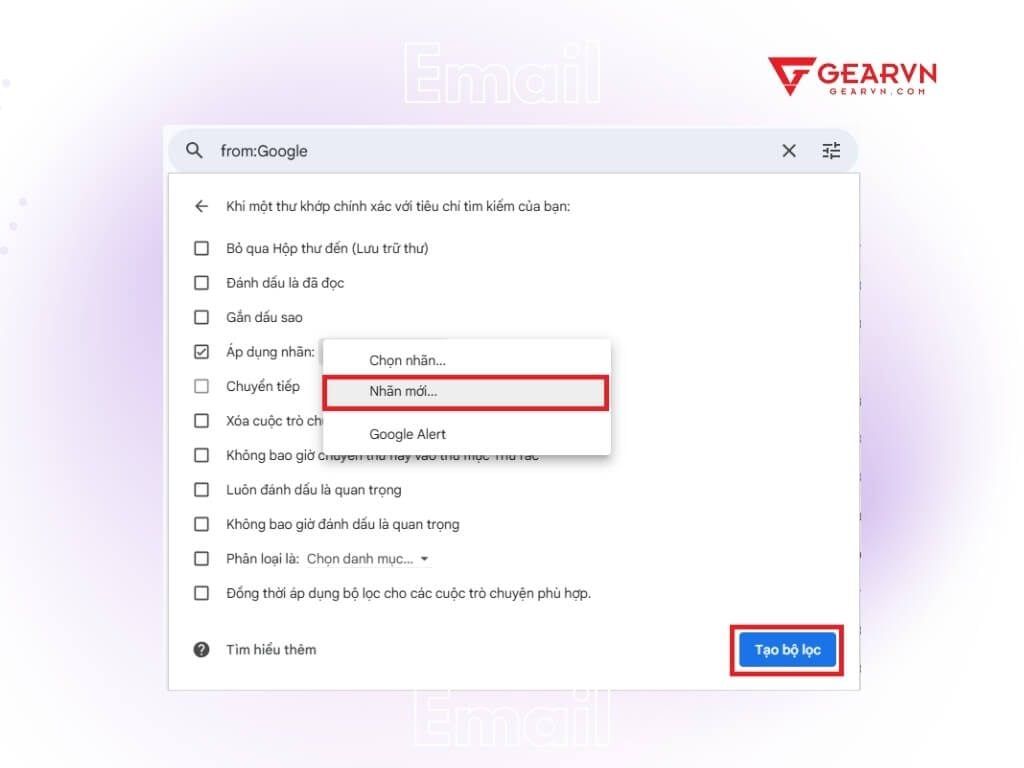 Tạo bộ lọc tìm kiếm email nhanh chóng - GEARVN