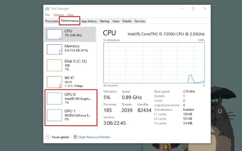 Ở cột bên trái, bạn sẽ thấy mục GPU 0, GPU 1,... tương ứng với các card đồ họa được hệ thống nhận diện