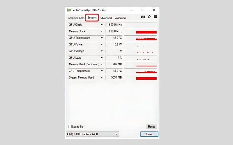 Tab Sensors cho phép bạn theo dõi trực tiếp nhiệt độ, tốc độ quạt,...
