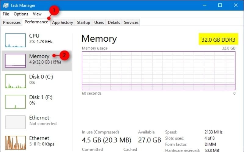 Kiểm tra đời RAM trên máy tính bằng&nbsp;Task Manager