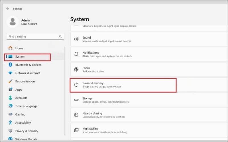 Truy cập vào Settings > System > Power & battery