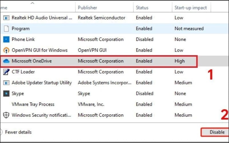 Nhấn chuột phải vào những ứng dụng không cần thiết phải chạy ngay khi mở máy và chọn Disable