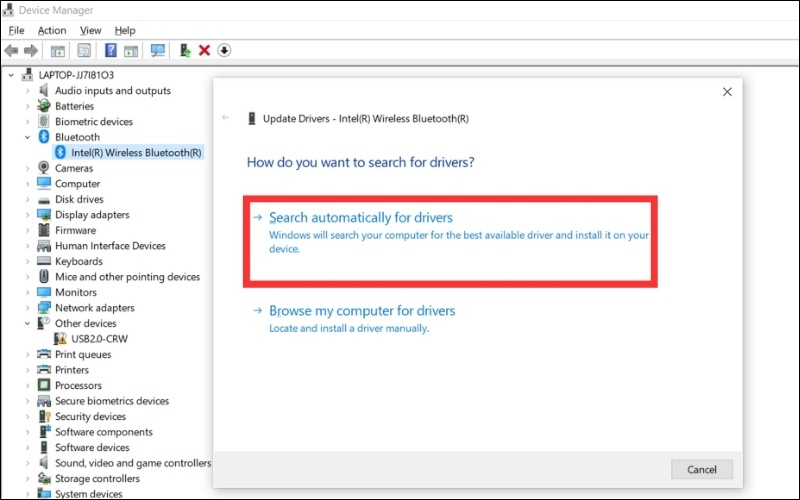 Kiểm tra và cập nhật driver Bluetooth